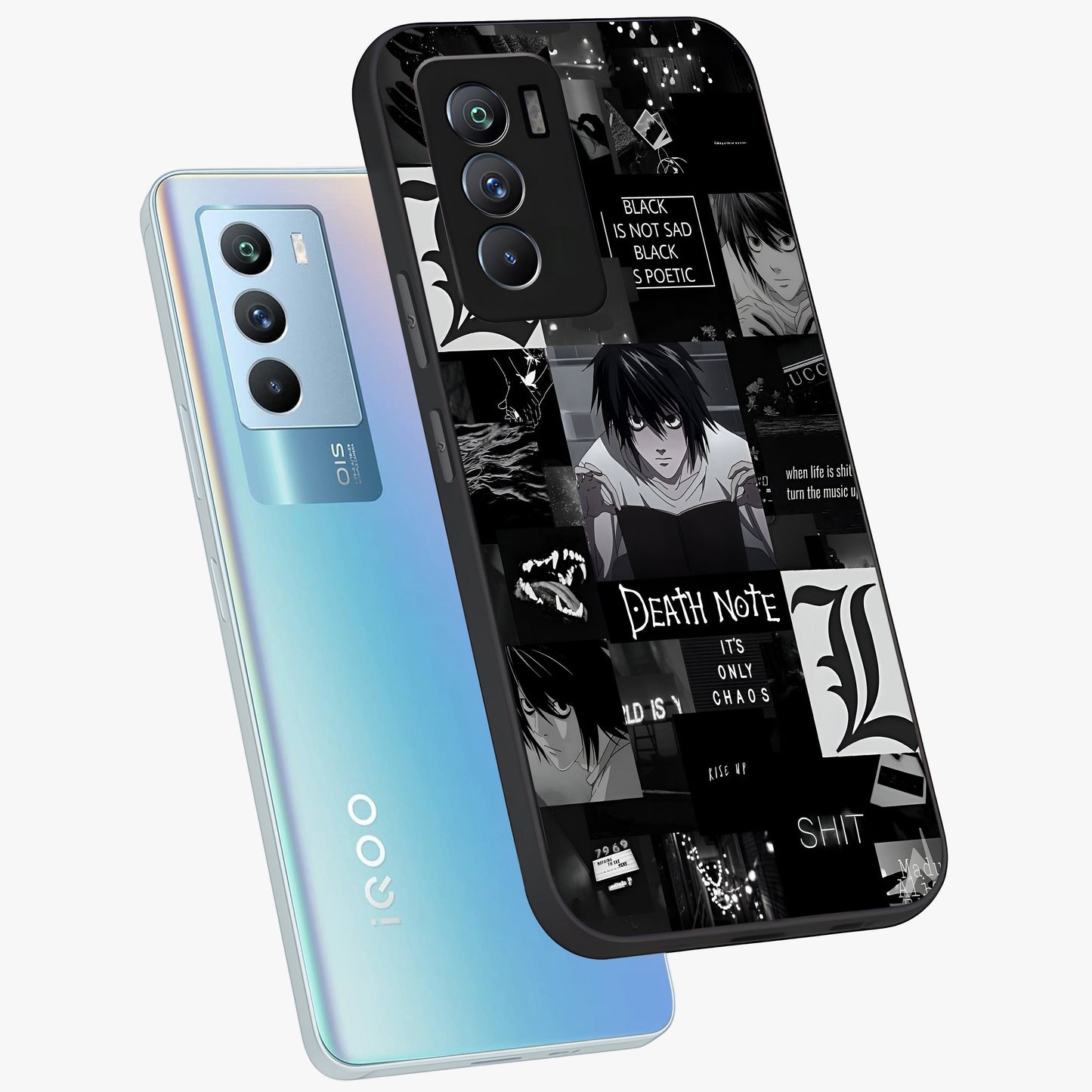 Midnight Chaos Mind Glass Case displayed in angled mockup highlighting chaotic artistic design with dramatic midnight aesthetic.