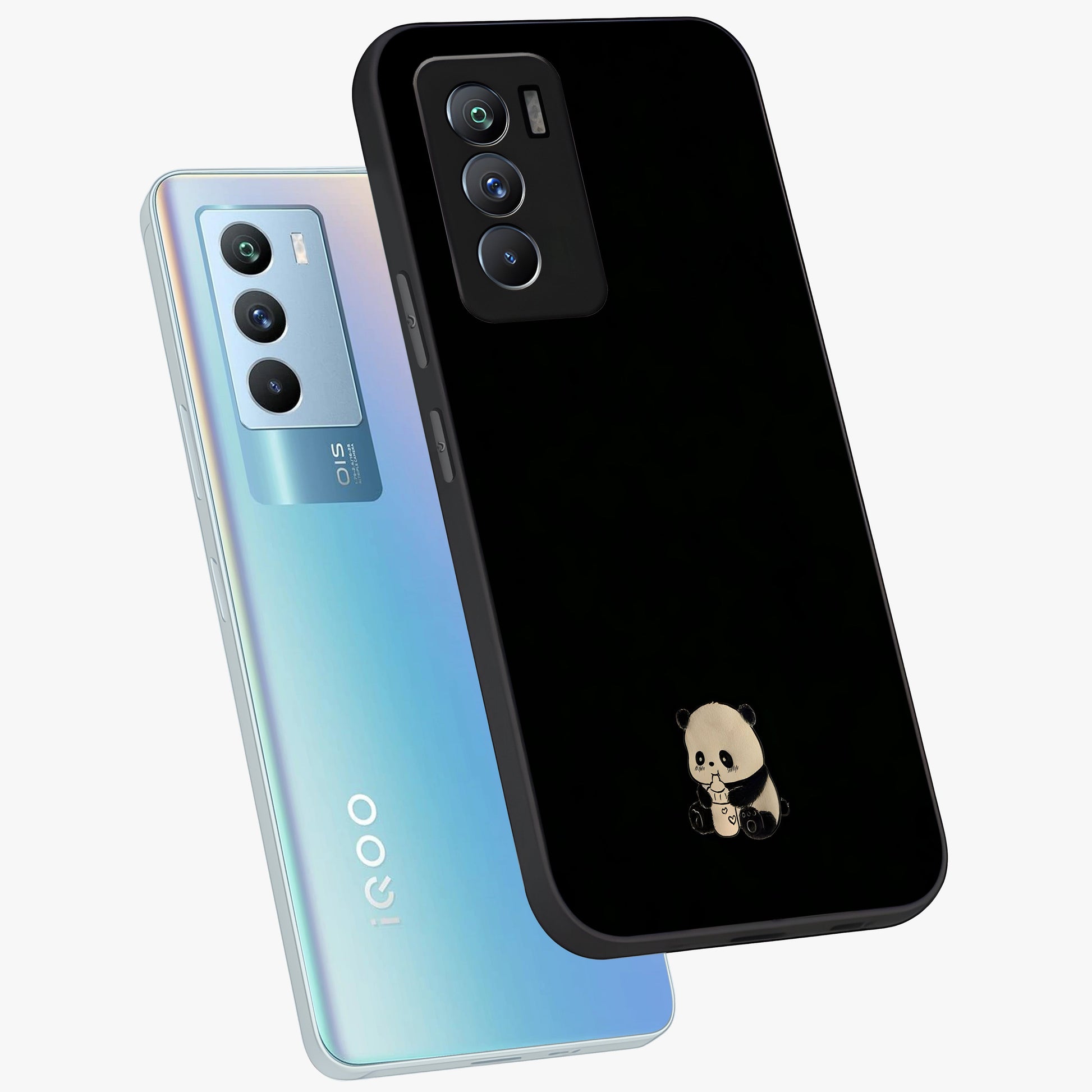 Midnight Panda Love Glass Case displayed in angled mockup highlighting adorable panda illustration with midnight aesthetic.