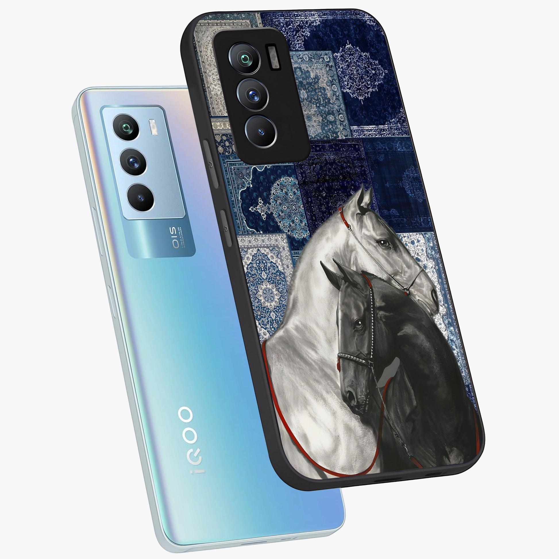 Midnight Stallion Blues Glass Case displayed in angled mockup highlighting powerful stallion illustration with deep midnight tones.