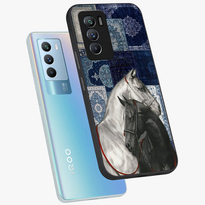Midnight Stallion Blues Glass Case displayed in angled mockup highlighting powerful stallion illustration with deep midnight tones.