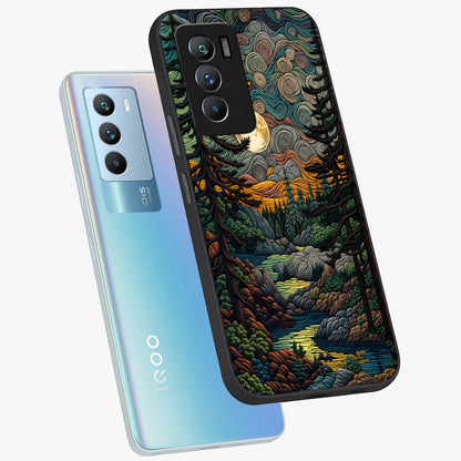 Moonlight Forest Dream Glass Case displayed in angled mockup highlighting dreamy forest design with glowing moon aesthetic.