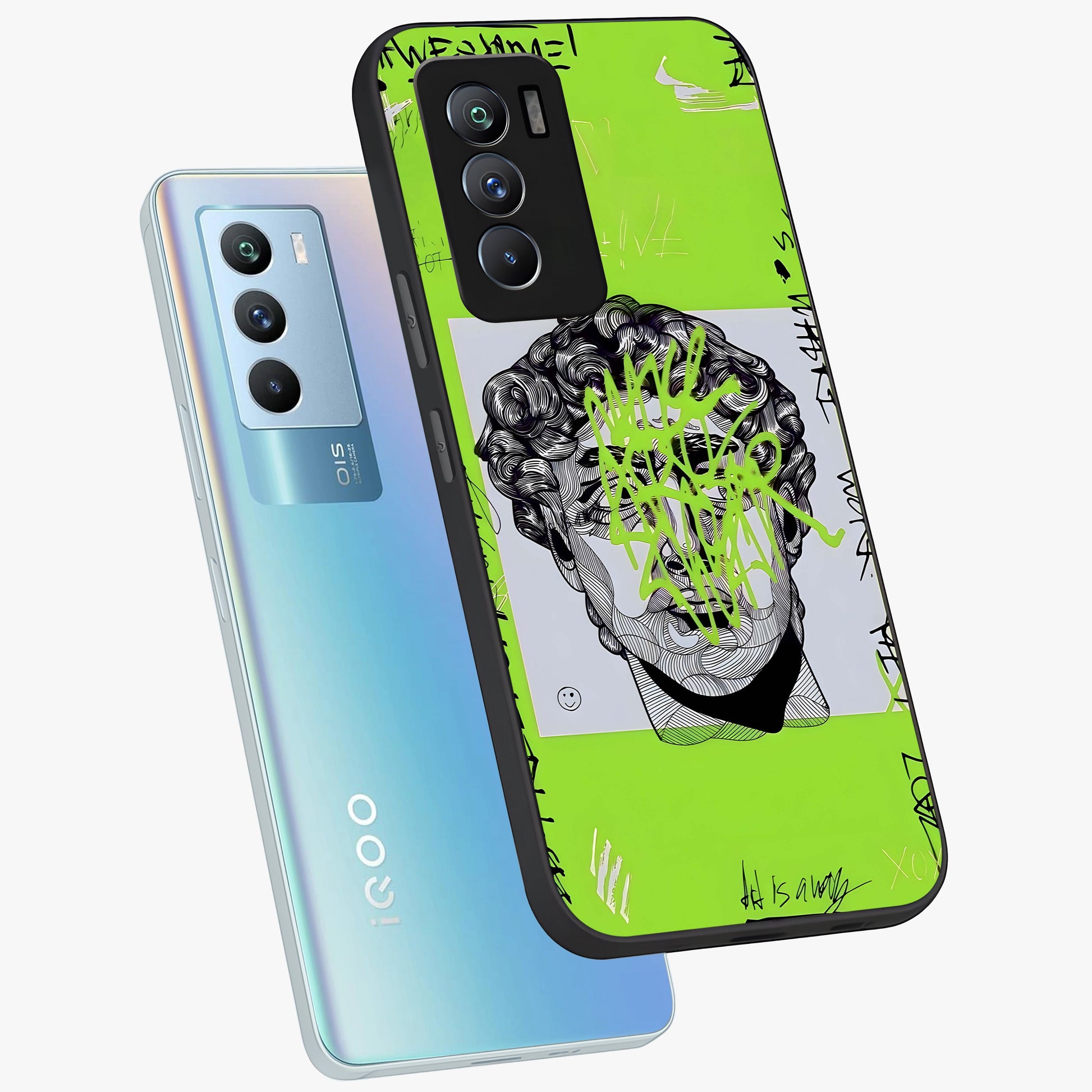 Neo Graffiti Rebellion Glass Case displayed in angled mockup highlighting urban street art design with rebellious aesthetic.
