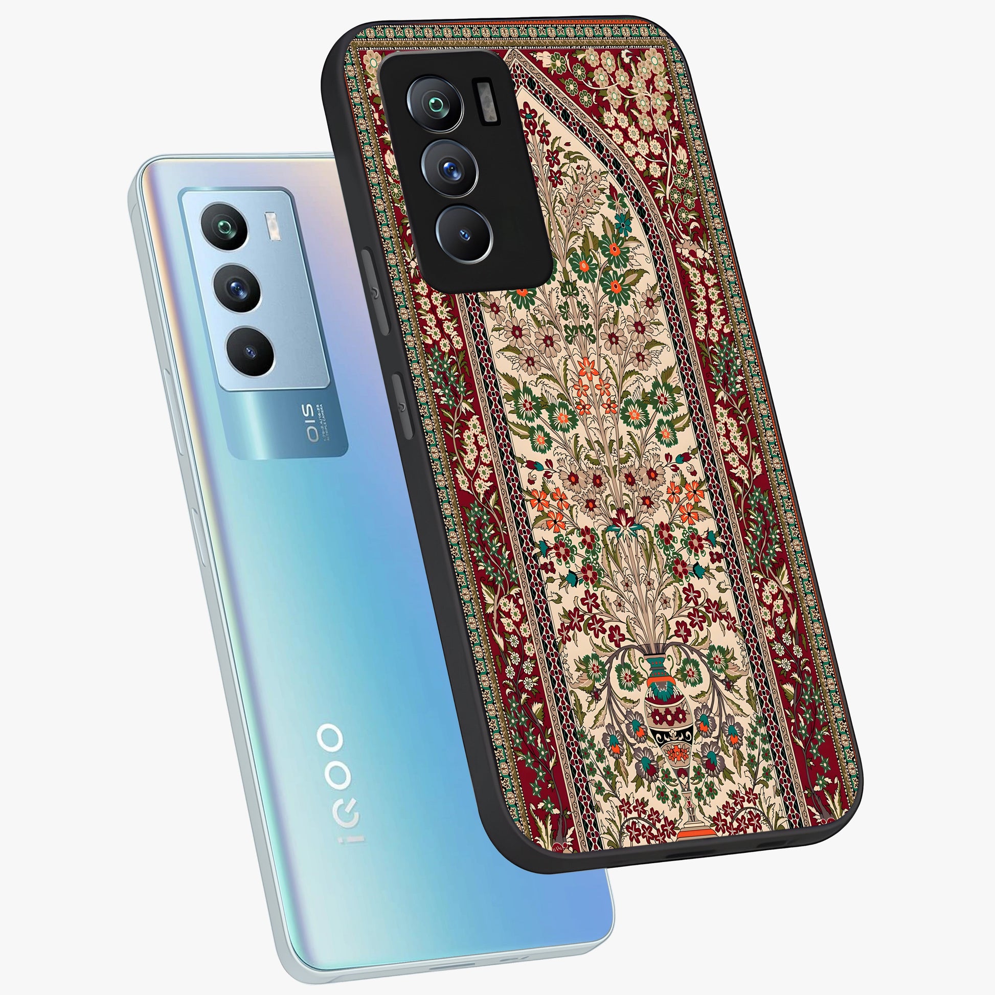 Persian Inspired Glass Case displayed in angled mockup highlighting intricate traditional design with elegant cultural aesthetic.