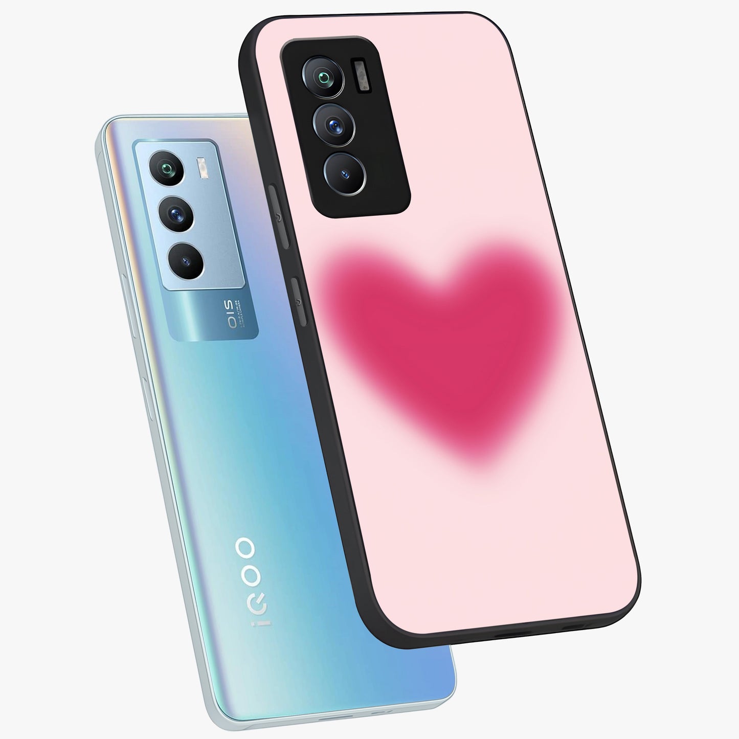 Pink Aura Heart Glass Case displayed in angled mockup highlighting vibrant pink heart design with dreamy aura aesthetic.
