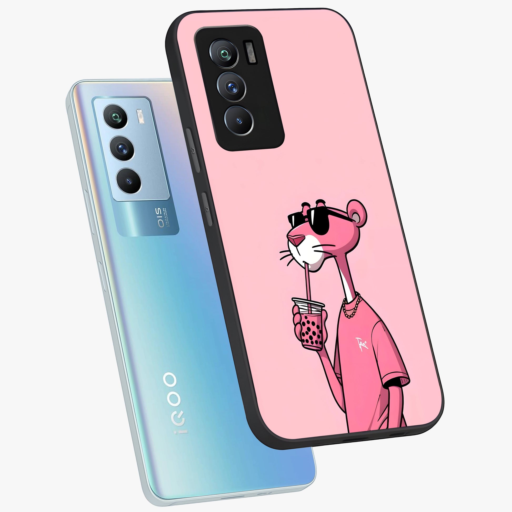 Pink Panther Glass Case displayed in angled mockup highlighting playful cartoon character design with vibrant pink aesthetic.