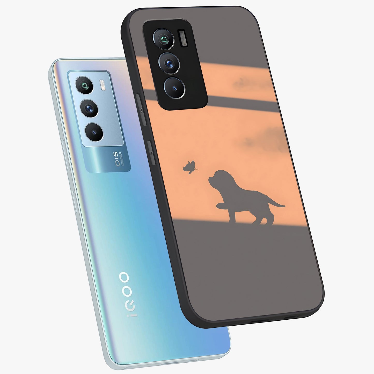 Puppy Shadow Art Glass Case displayed in angled mockup highlighting playful dog illustration with artistic shadow aesthetic.