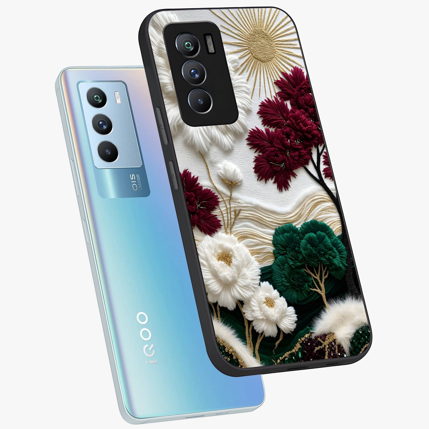 Radiant Bloom Elegance Glass Case displayed in angled mockup highlighting graceful floral design with radiant aesthetic style.