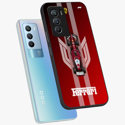 Red Ferrari F1 Vertical Glass Case displayed in angled mockup highlighting high speed racing design with bold automotive aesthetic.