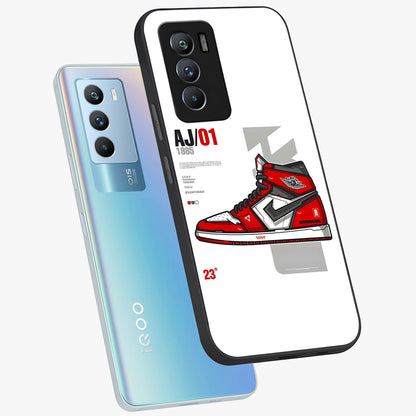 Retro Sneaker Blueprint Glass Case displayed in angled mockup highlighting detailed shoe design with sporty retro aesthetic.