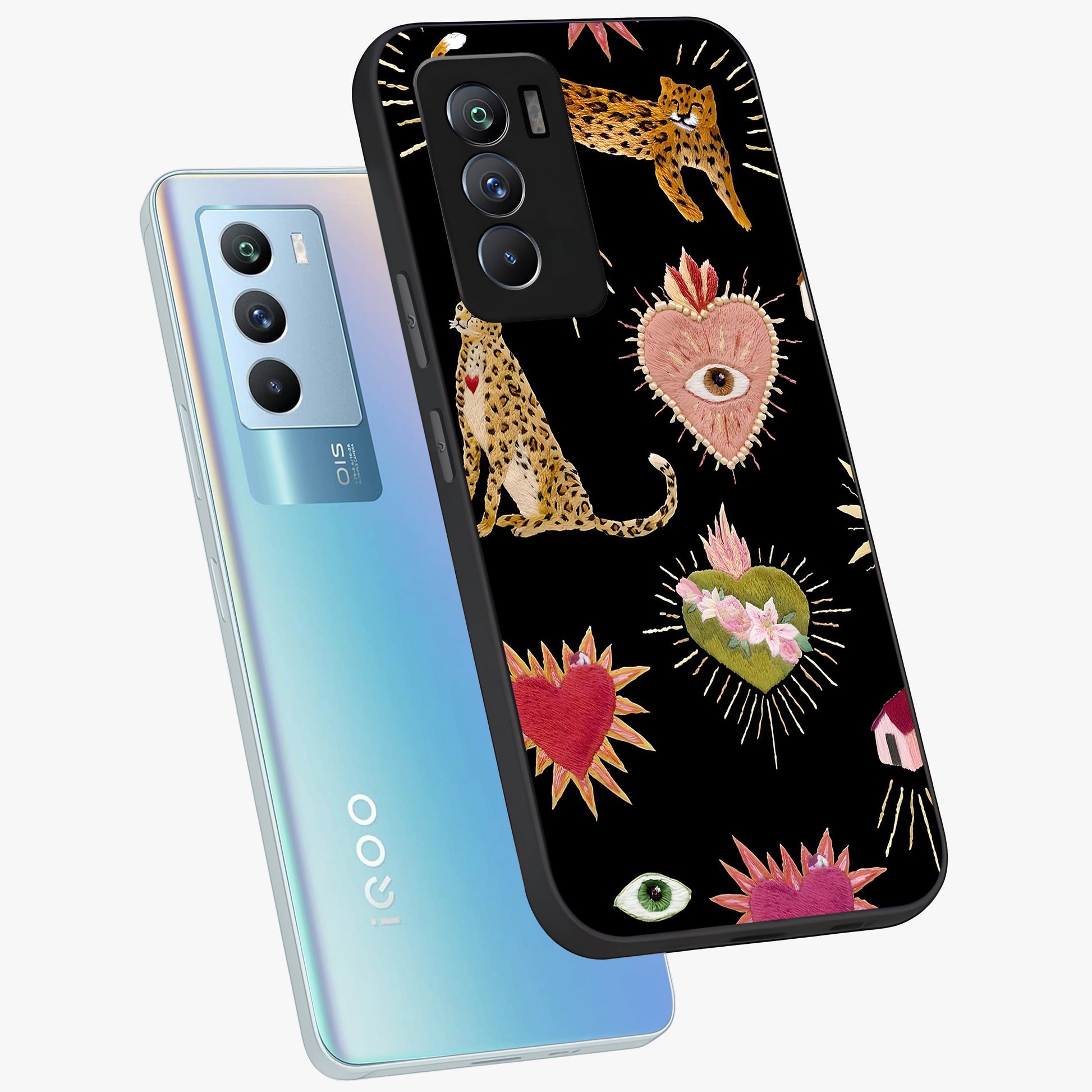 Sacred Jungle Heart Glass Case displayed in angled mockup highlighting lush tropical design with natural aesthetic style.