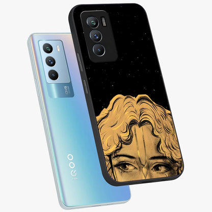 Shri Krishna Art Glass Case displayed in angled mockup highlighting spiritual Krishna illustration with divine aesthetic.