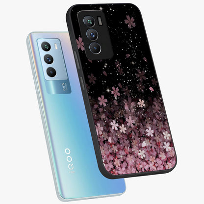 Small Starry Flowers Glass Case displayed in angled mockup highlighting tiny flower pattern with celestial aesthetic style.