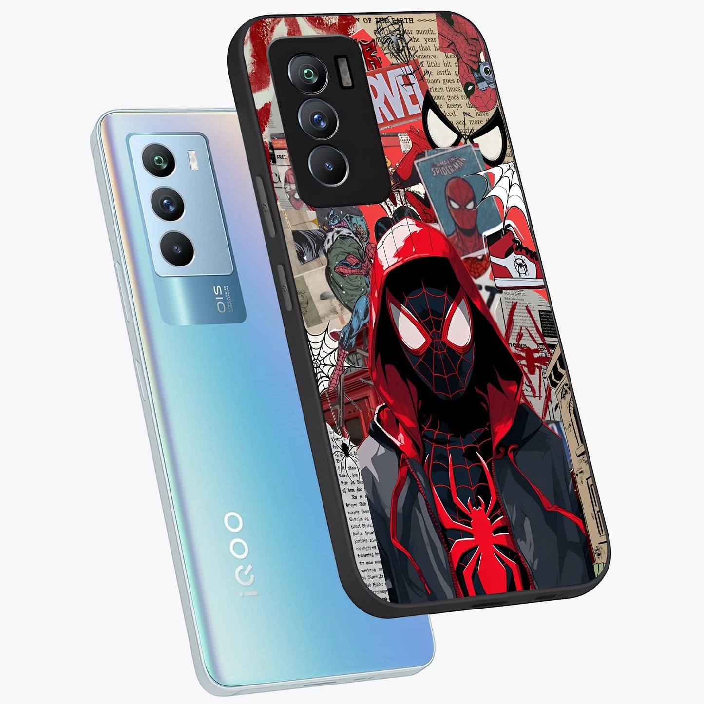 Spider Collage Street Glass Case displayed in angled mockup highlighting dynamic street style collage design with comic aesthetic.