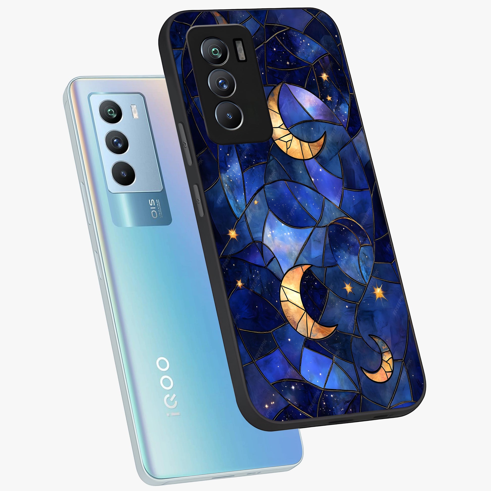Starlit Sky Tapestry Glass Case displayed in angled mockup highlighting celestial night pattern with artistic aesthetic style.