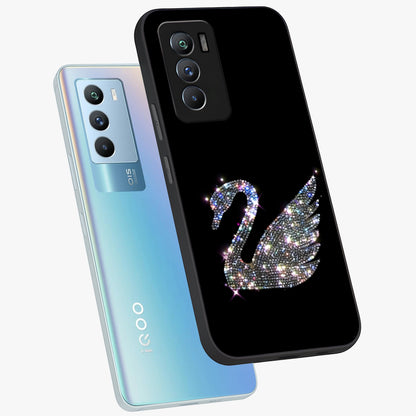 Starlit Swan Grace Glass Case displayed in angled mockup highlighting elegant swan illustration with dreamy celestial aesthetic.