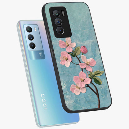 Threaded Blossom Breeze Glass Case displayed in angled mockup highlighting elegant floral design with soft aesthetic style.