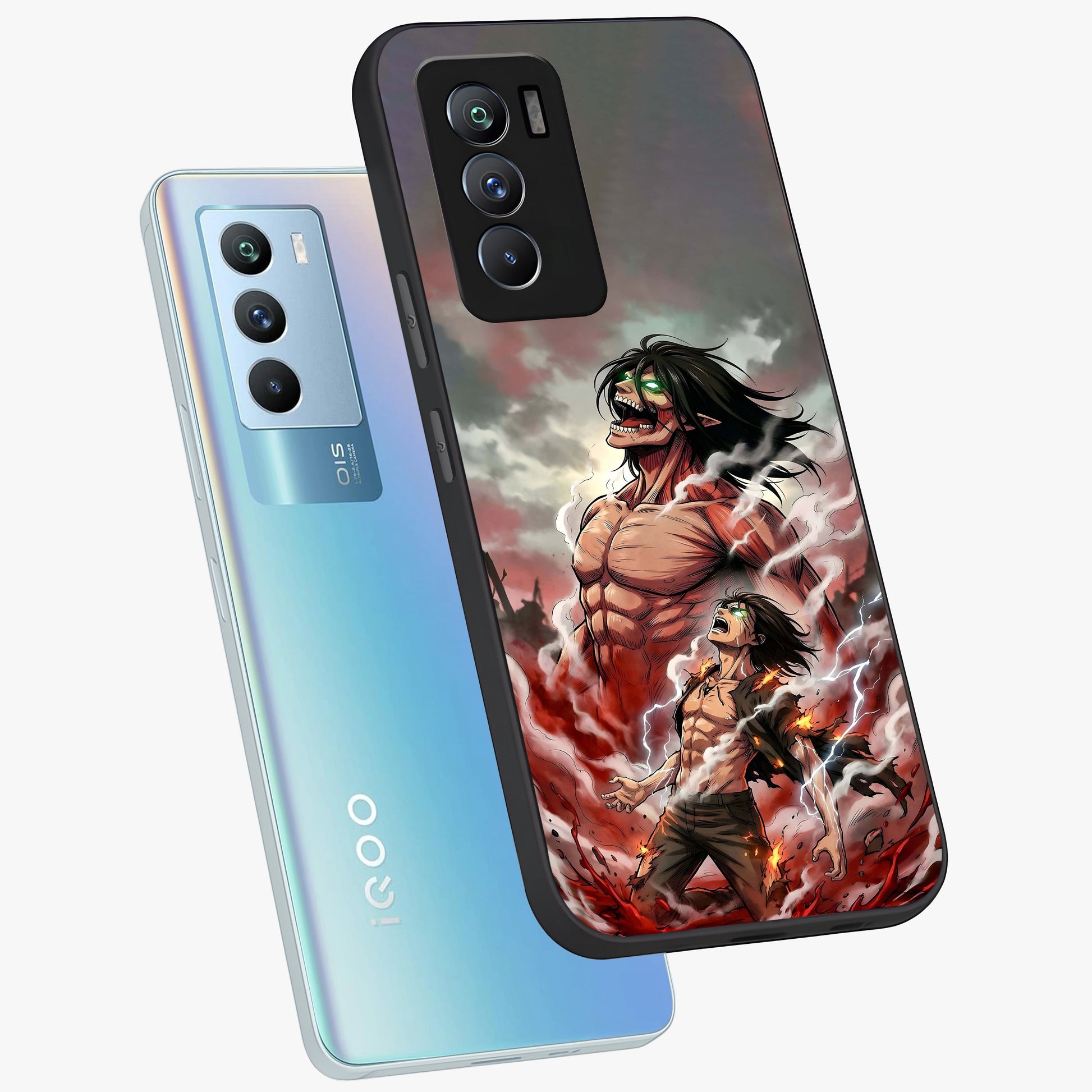Titan Awakening Fury Glass Case displayed in angled mockup highlighting dramatic giant warrior design with bold anime aesthetic.