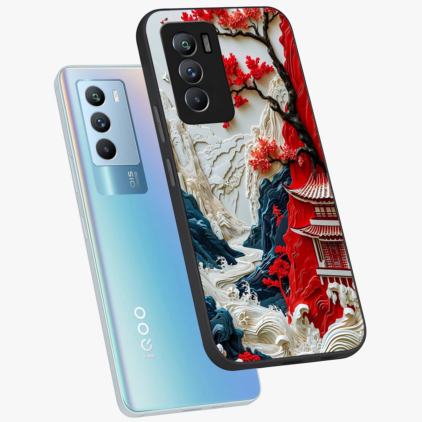Whispers Of Sakura Waves Glass Case displayed in angled mockup highlighting flowing sakura design with soft floral aesthetic.