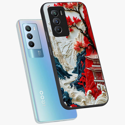 Whispers Of Sakura Waves Glass Case displayed in angled mockup highlighting flowing sakura design with soft floral aesthetic.