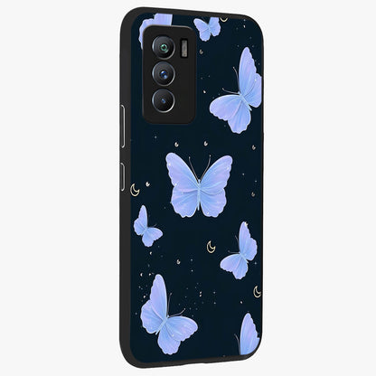 Butterfly With Stars Pattern Glass Case upright view showcasing celestial butterfly artwork with sparkling star elements.
