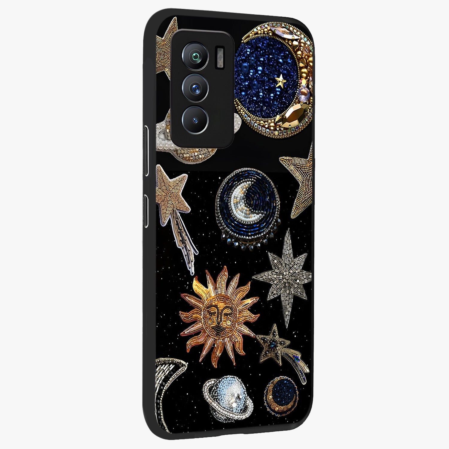 Celestial Gem Constellations Glass Case upright view showcasing cosmic constellation artwork with celestial aesthetic style.