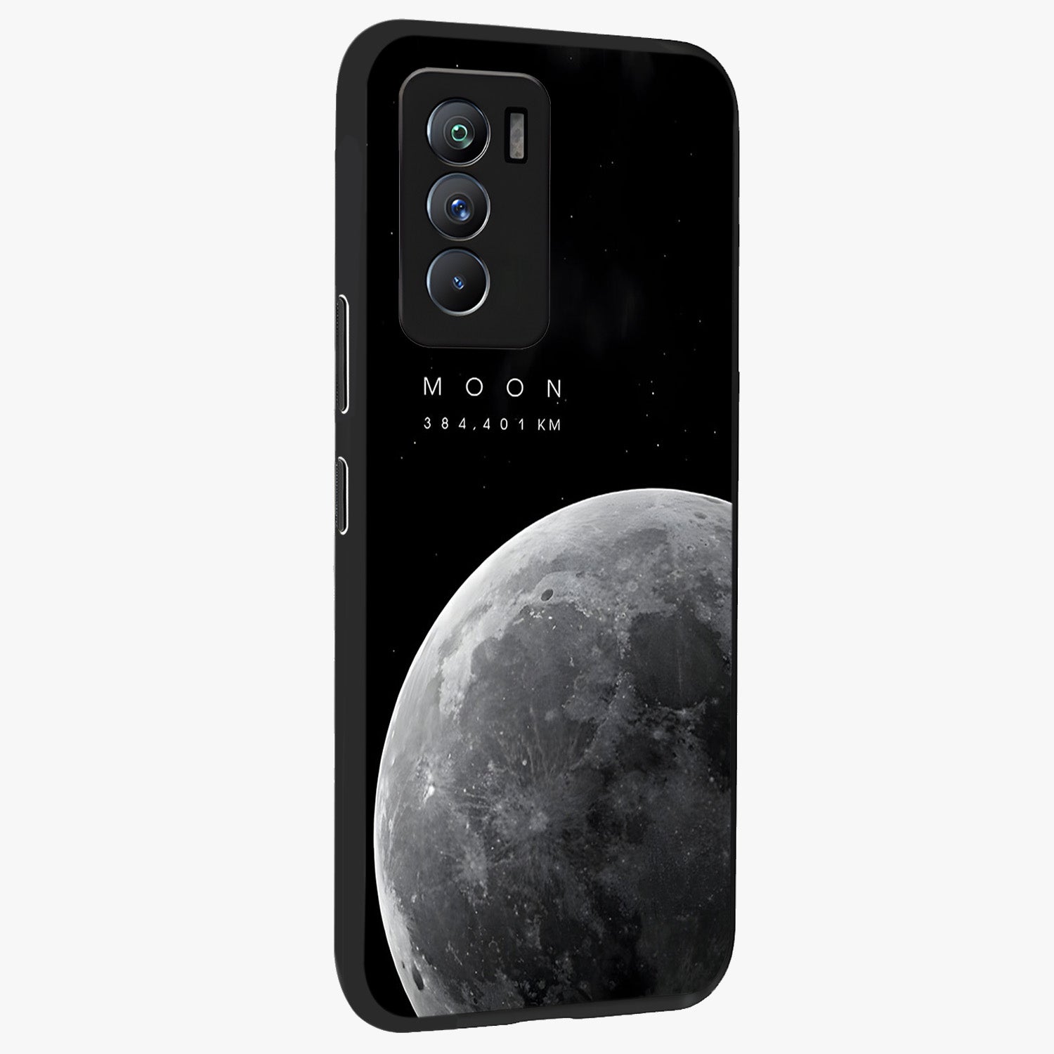 Cosmic Moon Glow Glass Case upright view showcasing luminous moon illustration with dreamy cosmic style.