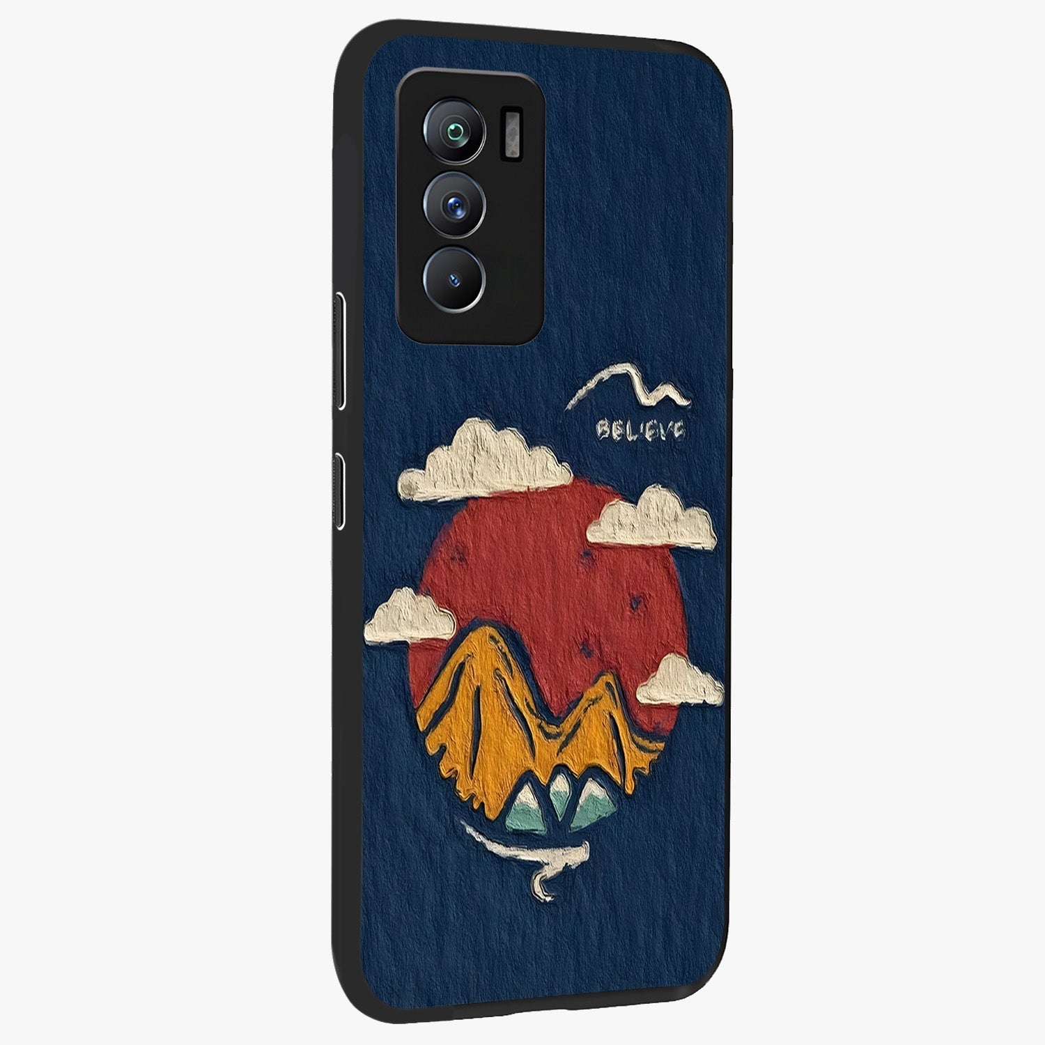 Dream Beyond Mountains Glass Case upright view showcasing beautiful mountain scenery with inspirational nature theme.