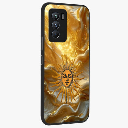 Eternal Golden Glow Glass Case upright view showcasing luminous golden artwork with luxurious visual theme.