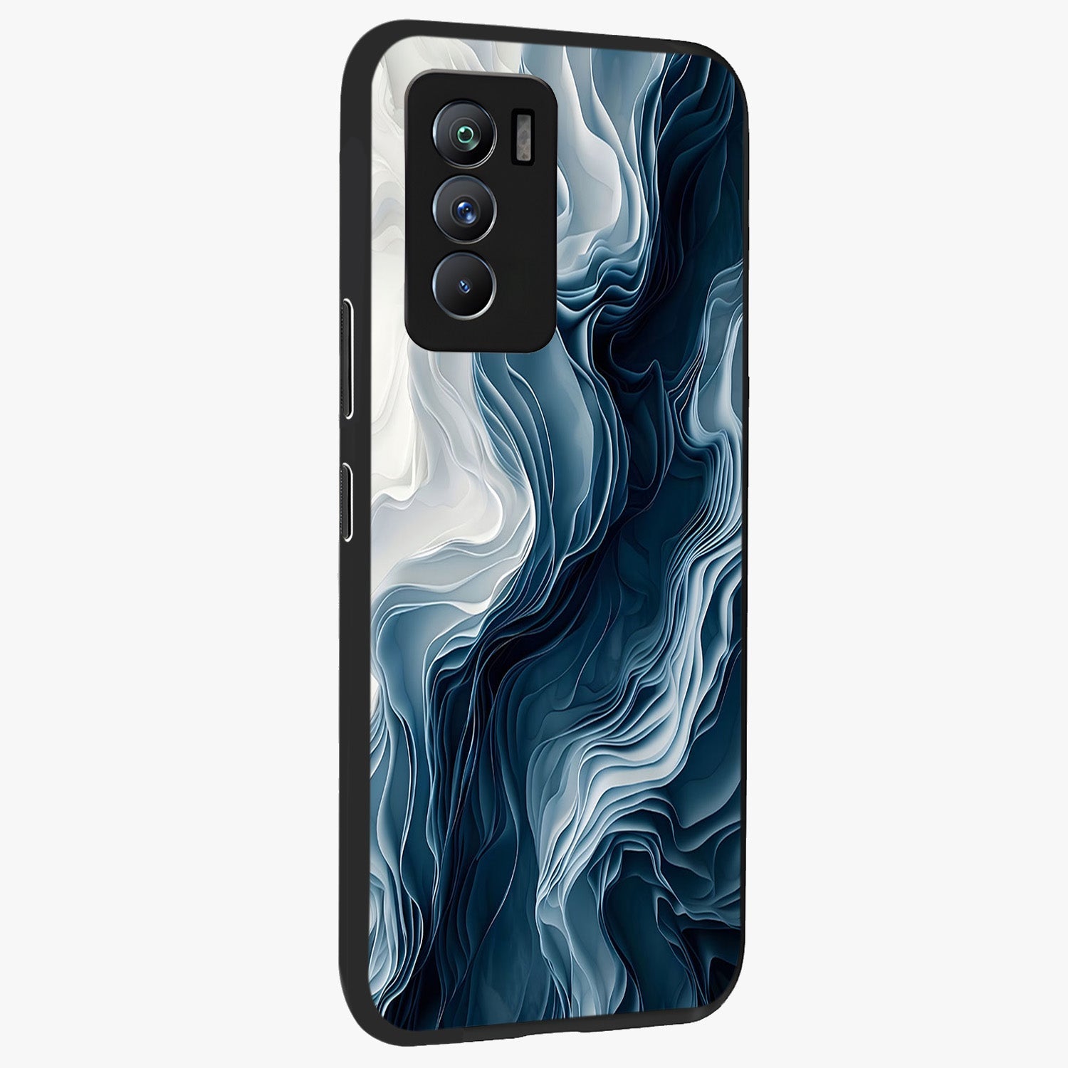 Ethereal Paper Marble Glass Case upright view showcasing smooth marble artwork with refined minimalist theme.