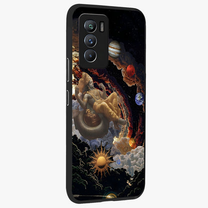Galactic Divine God Glass Case upright view showcasing mystical divine artwork with dramatic cosmic theme.