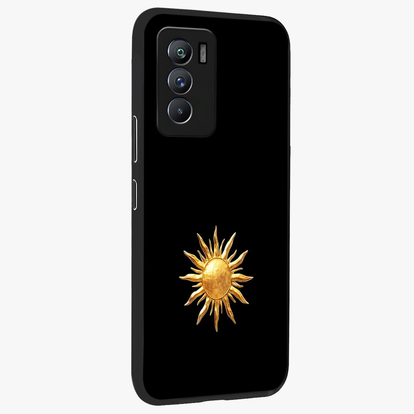 Golden Sun Minimalism Glass Case upright view showcasing haunting graveyard artwork with dramatic dark theme.