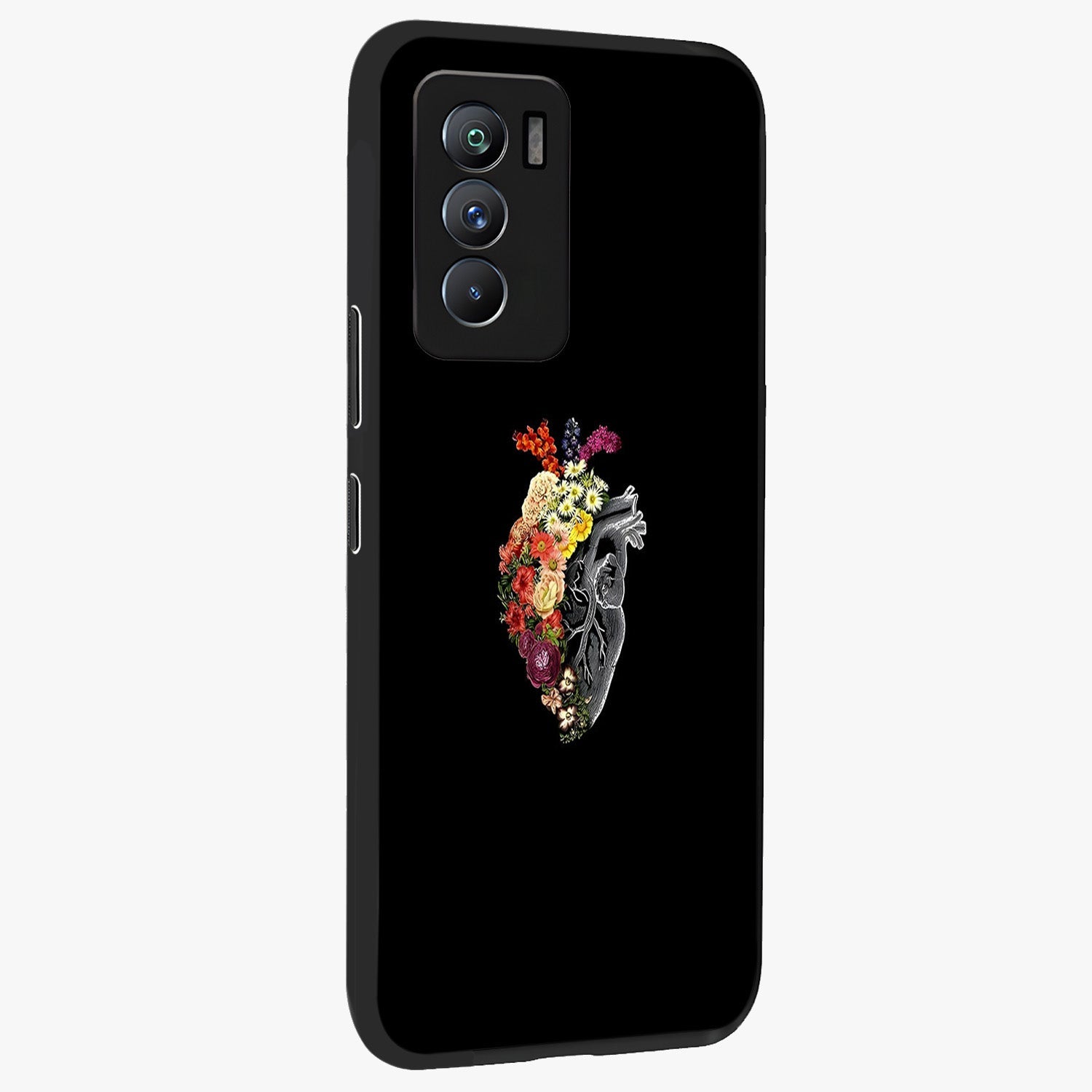 Heart With Flowers Glass Case upright view showcasing decorative heart and floral artwork with sweet romantic theme.