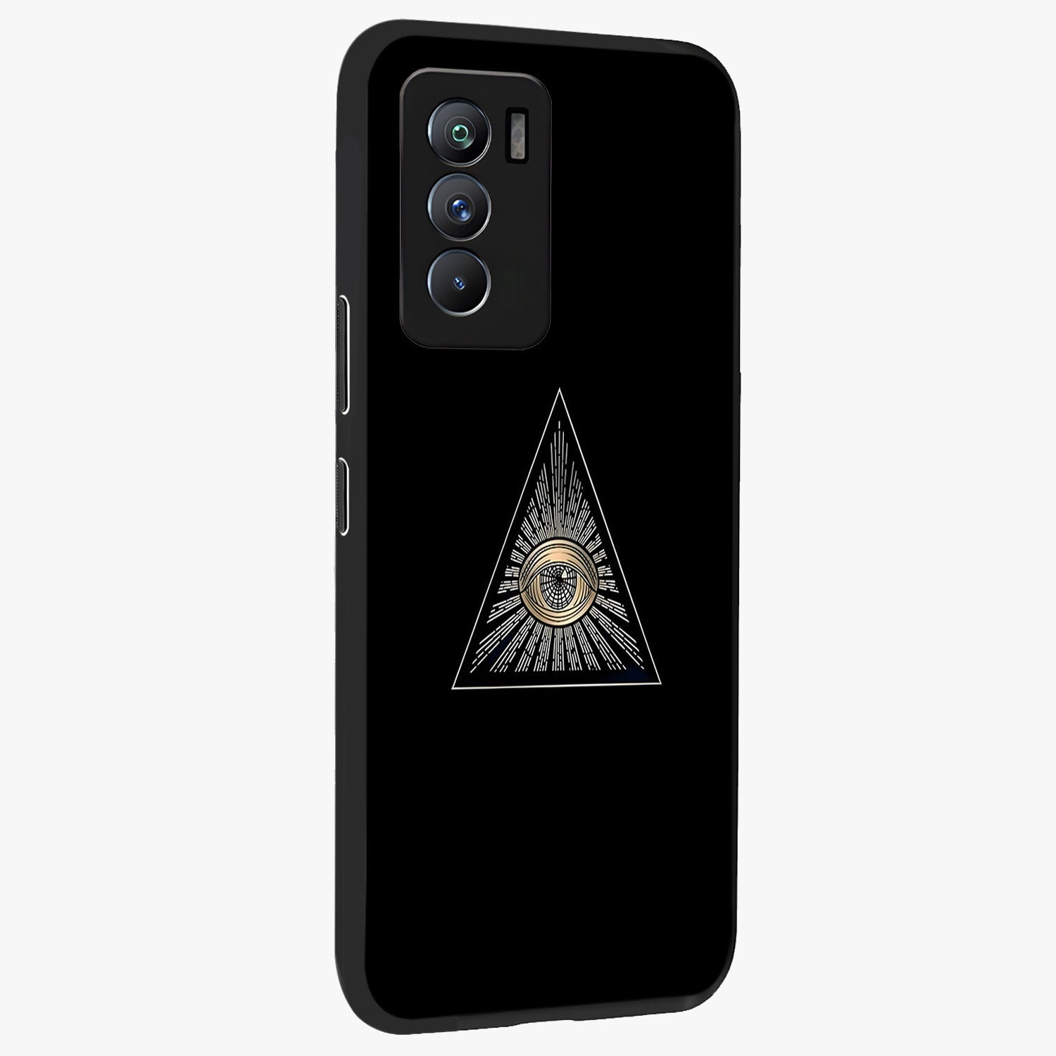 Illuminati Evil Glass Case upright view showcasing striking illuminati artwork with mysterious symbolic theme.