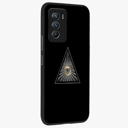 Illuminati Evil Glass Case upright view showcasing striking illuminati artwork with mysterious symbolic theme.