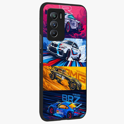 JDM Sports Car Glass Case upright view showcasing dynamic sports car artwork with bold racing theme.