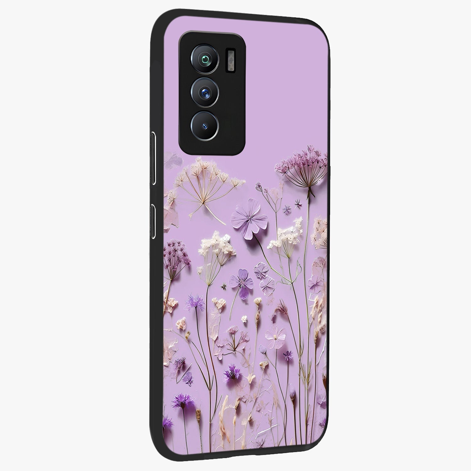 Lavender Blossom Dream Glass Case upright view showcasing delicate lavender blossom artwork with peaceful floral theme.