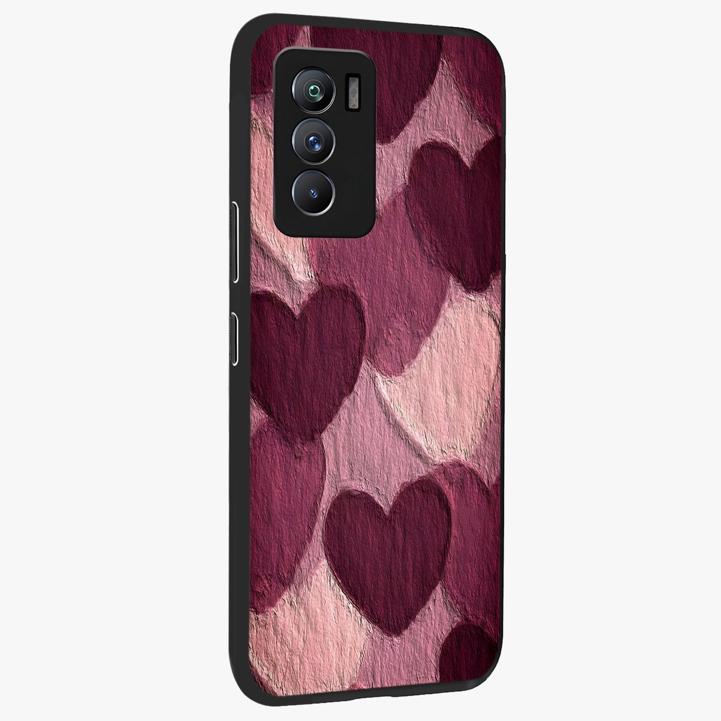 Layered Paper Hearts Glass Case upright view showcasing decorative layered heart artwork with sweet love theme.