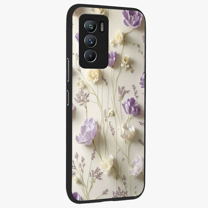 Lilac Breeze Harmony Glass Case upright view showcasing delicate lilac artwork with peaceful floral theme.