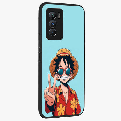 Luffy Summer Anime Vibe Glass Case upright view showcasing dynamic anime artwork with bright adventurous theme.