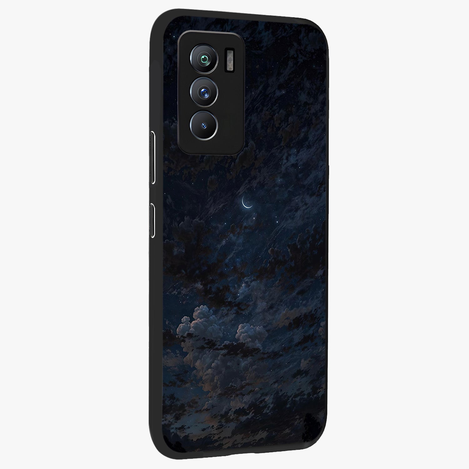 Lunar Veil Silence Glass Case upright view showcasing calm moon themed artwork with serene night atmosphere.