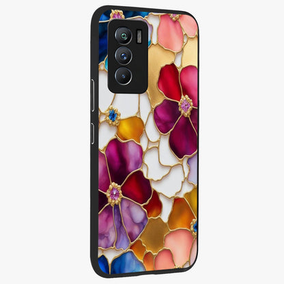 Marble Flower Pattern Glass Case upright view showcasing decorative marble flower artwork with refined style.