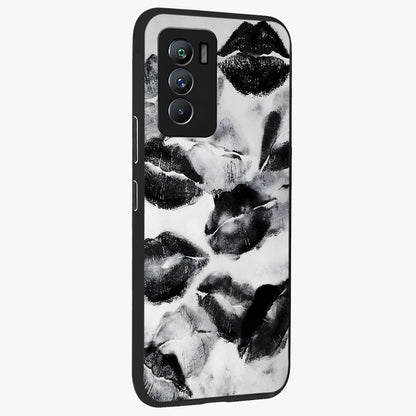 Midnight Kiss Marks Glass Case upright view showcasing stylish kiss mark artwork with trendy romantic theme.