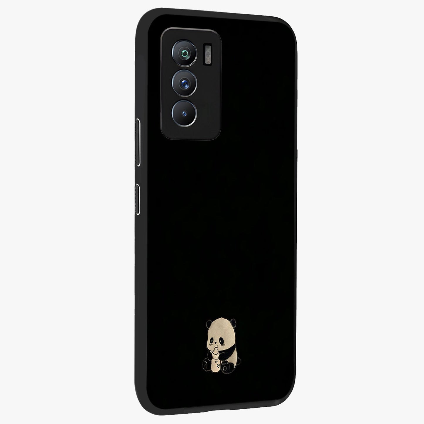 Midnight Panda Love Glass Case upright view showcasing charming panda artwork with playful romantic theme.