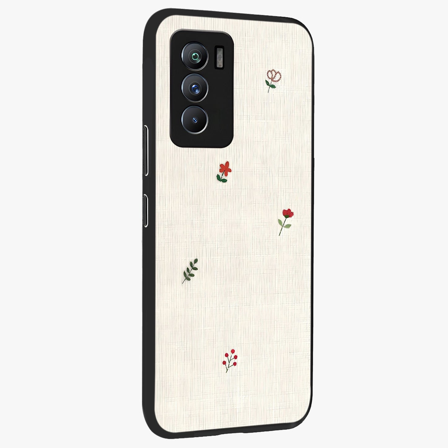 Minimalistic Blue With White Flower Pattern Glass Case upright view showcasing clean white flower artwork with calming blue theme.