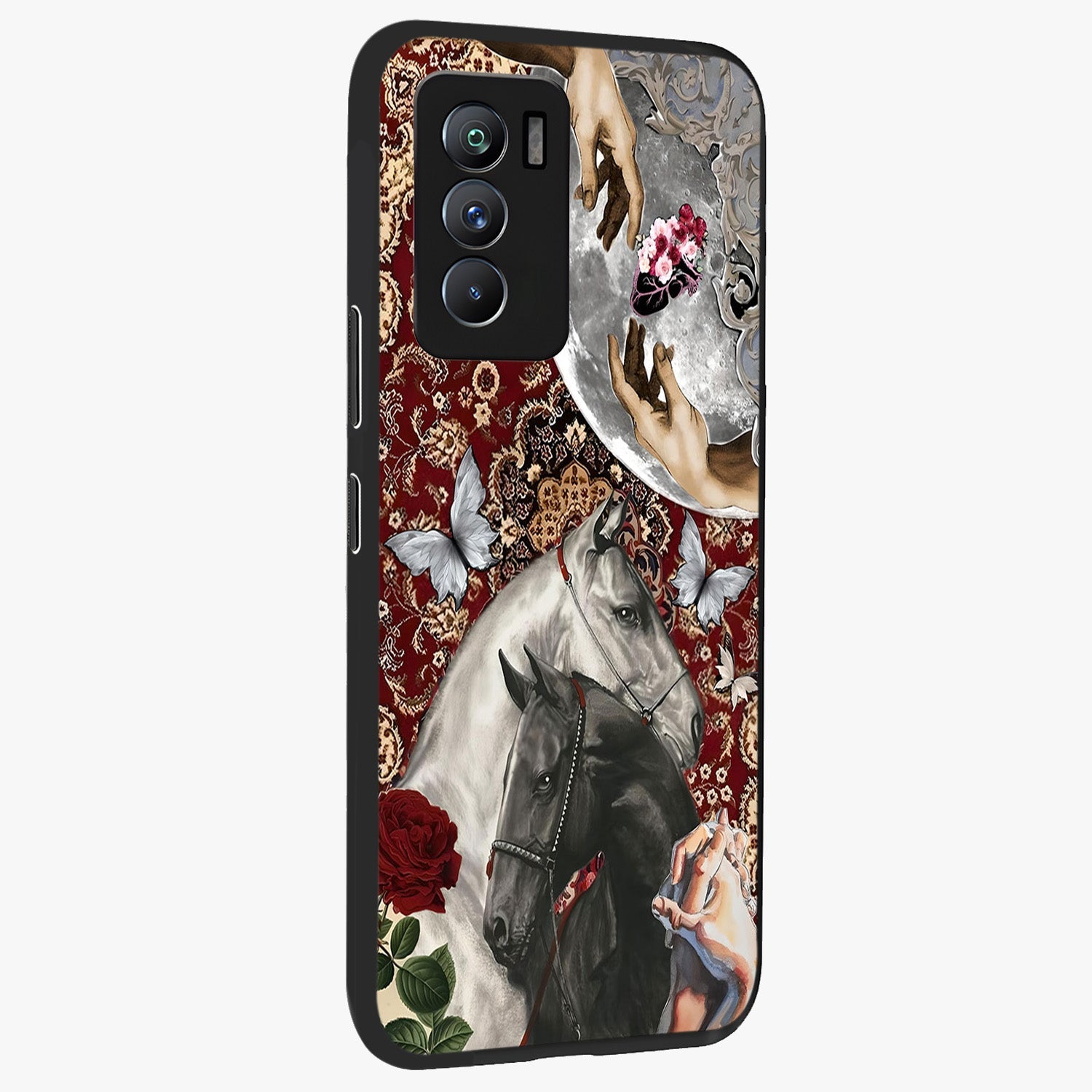 Moonlit Royal Stallion Glass Case upright view showcasing dramatic horse artwork with glowing moon themed design.