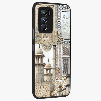 Mughal Marble Legacy Glass Case upright view showcasing ornate Mughal design with luxurious traditional theme.