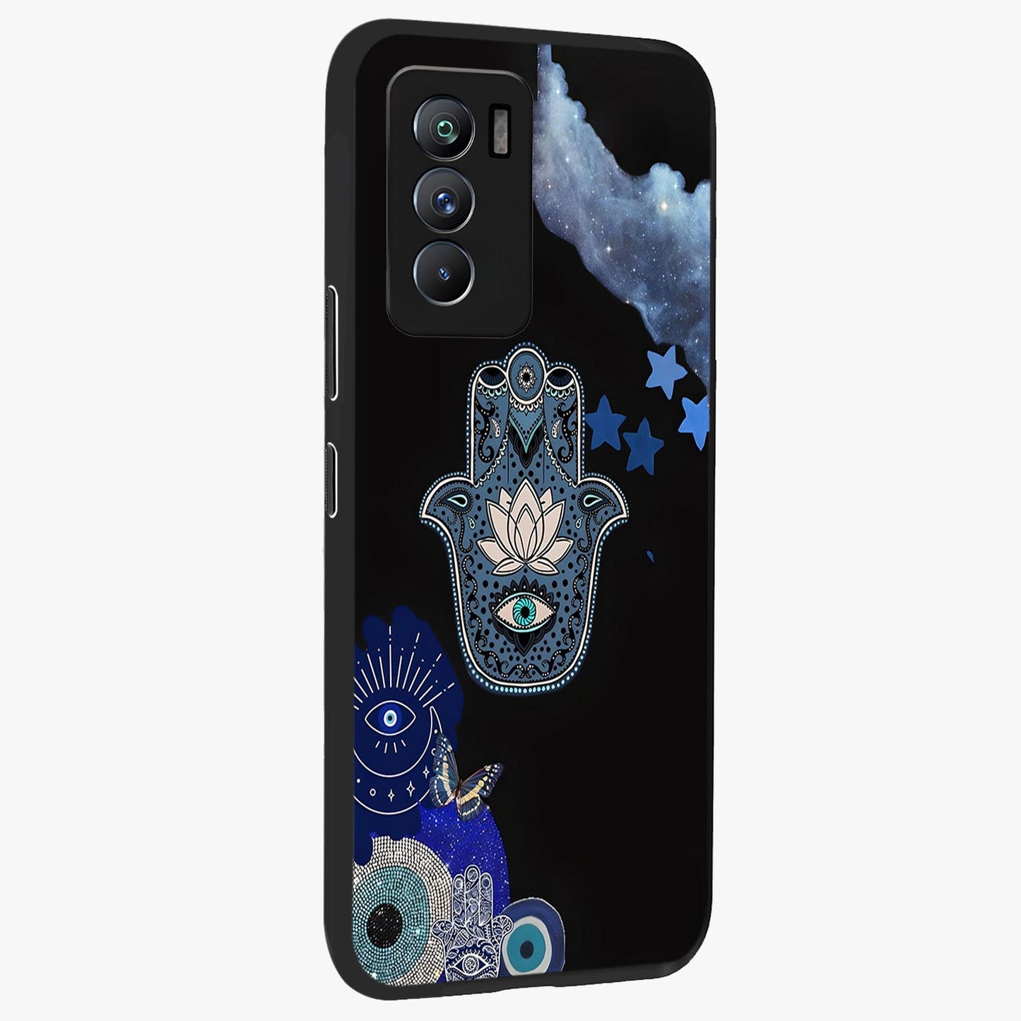 Mystic Hand Aura Glass Case upright view showcasing symbolic hand artwork with mystical energy theme.