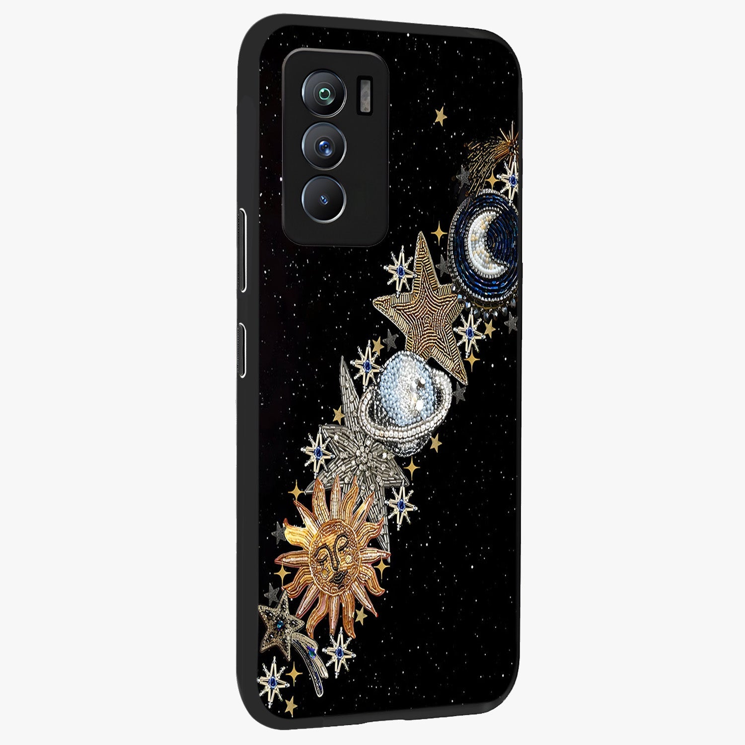 Pearls Universe Object Glass Case upright view showcasing decorative pearl themed artwork with cosmic elegance.
