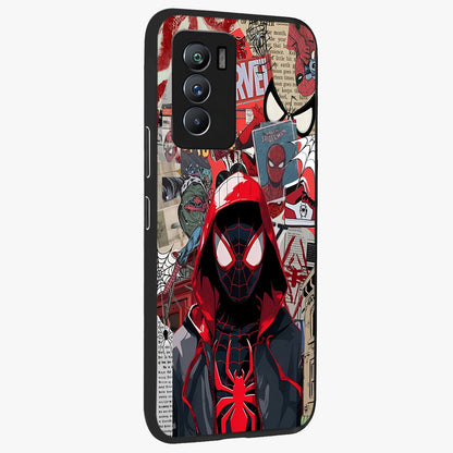 Spider Collage Street Glass Case upright view showcasing bold superhero artwork with urban street theme.