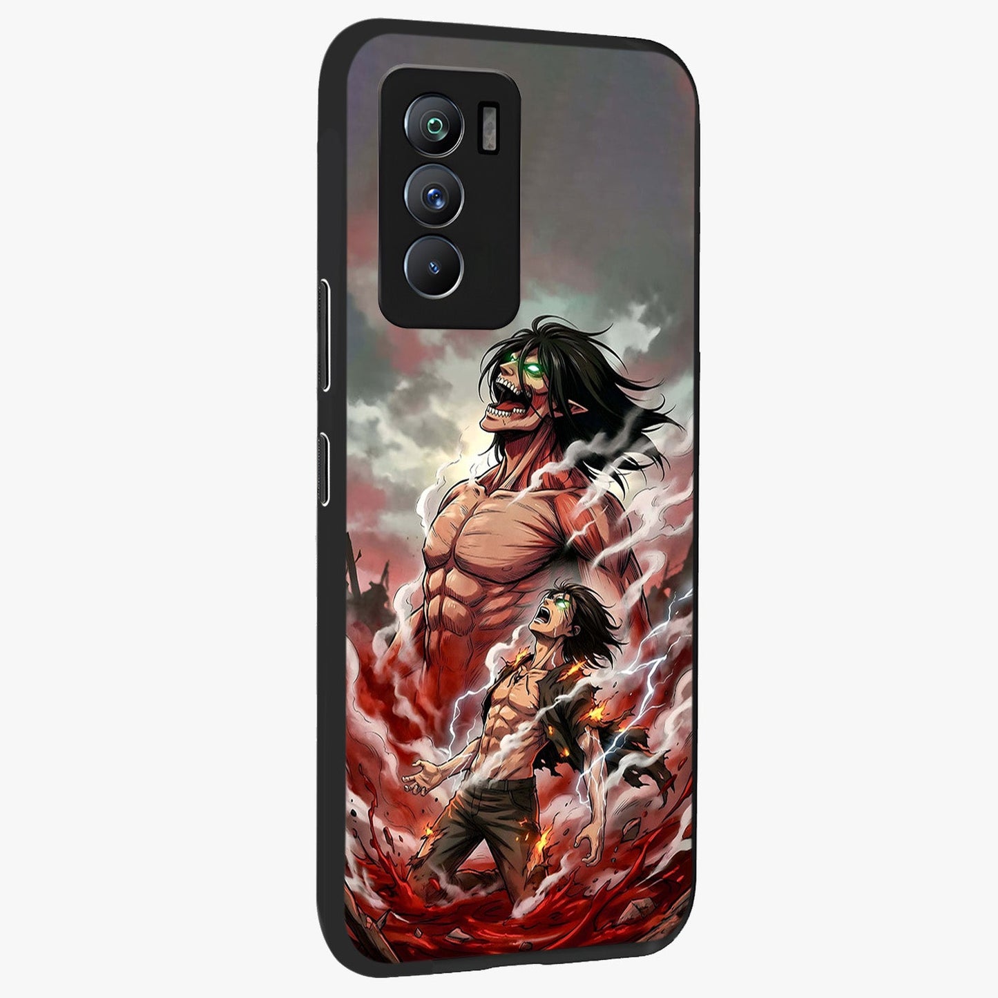Titan Awakening Fury Glass Case upright view showcasing intense titan artwork with epic fantasy theme.
